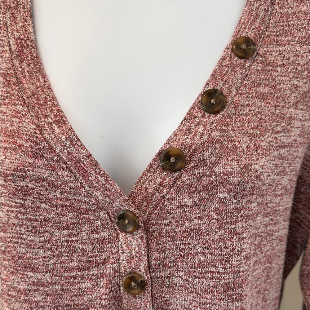 Red-Pink Button-Detail V-Neck Sweater - Picture 2 of 5
